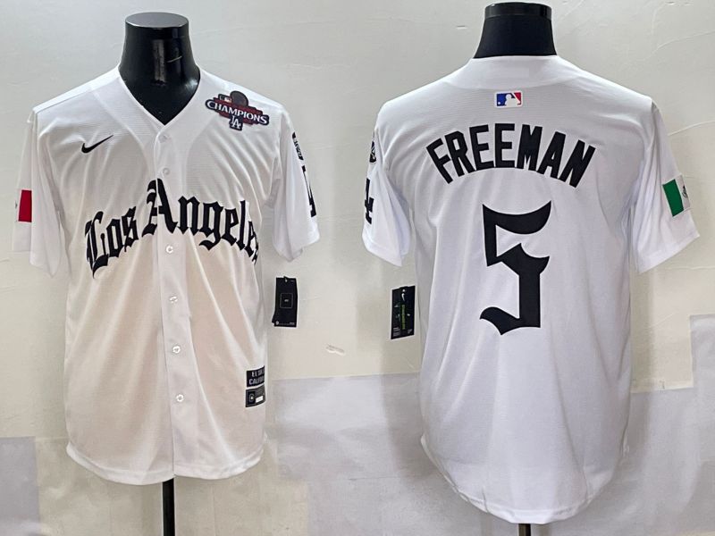 Men Los Angeles Dodgers #5 Freeman White Five generations Joint Name 2025 Nike MLB Jersey style 7->los angeles dodgers->MLB Jersey